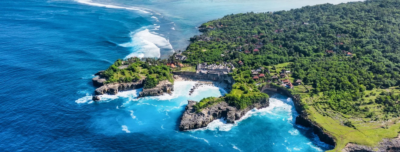 aerial view sea rocks blue water